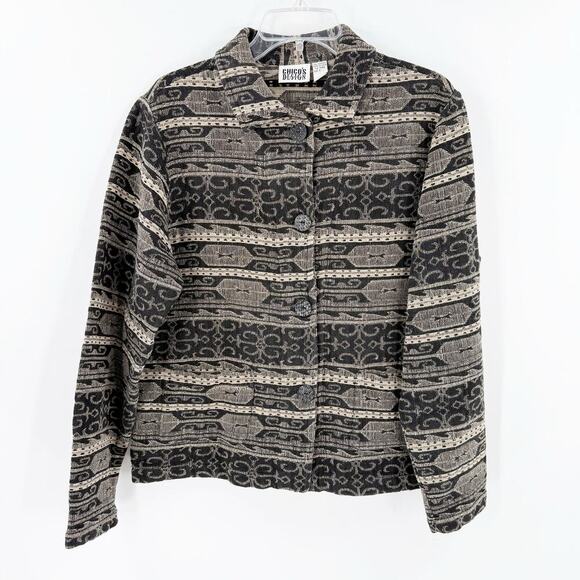Chico's Design Tribal Neutral Button-Up Unlined Jacket Women's Size Medium - Picture 1 of 15